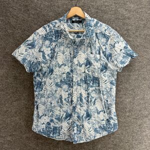 Highlander Shirt Men XL Blue Floral Button Up Collared Short Sleeve Pockets